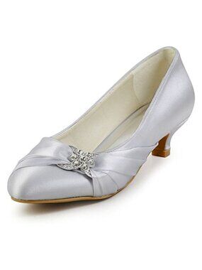 Elegantpark Low Heel Wedding Shoes for Bride with Crystal Brooch